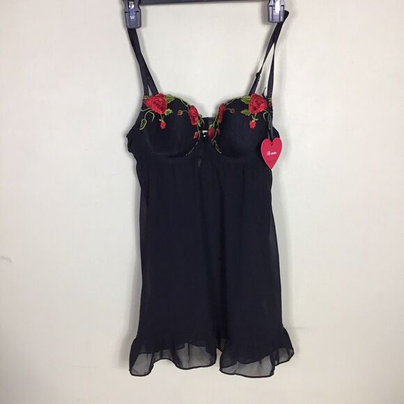 Morgan Taylor Women Vtg Sexy Black Sheer Babydoll nightgown & Thong  Sz. Sm NWT - Picture 2 of 10